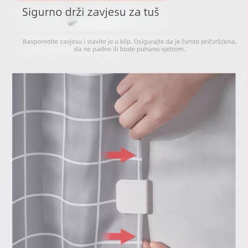 Klip za tuš zavjesu od ABS-a – jednostavna kuka, nosivost 2 kg, bez bušenja, 2 komada, moderan minimalistički stil