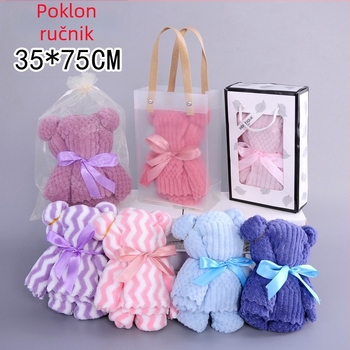 Ručnik u kutiji za poklon u obliku medvjeda – koral fleece, otprilike 65 g, 32s combed yarn, prilagođavanje logotipu, privatna etiketa dostupna