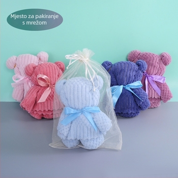 Ručnik u kutiji za poklon u obliku medvjeda – koral fleece, otprilike 65 g, 32s combed yarn, prilagođavanje logotipu, privatna etiketa dostupna