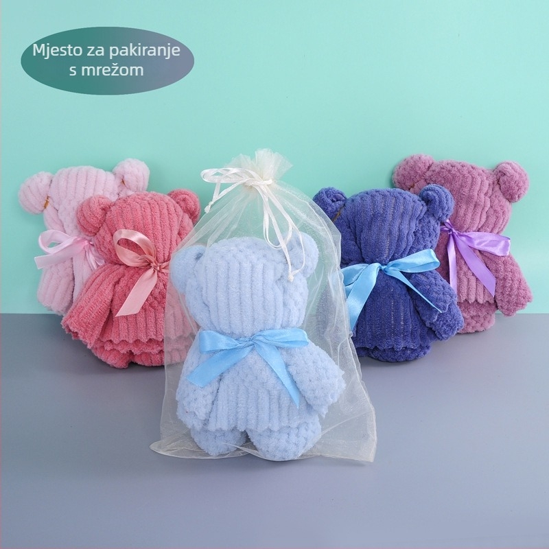 Ručnik u kutiji za poklon u obliku medvjeda – koral fleece, otprilike 65 g, 32s combed yarn, prilagođavanje logotipu, privatna etiketa dostupna