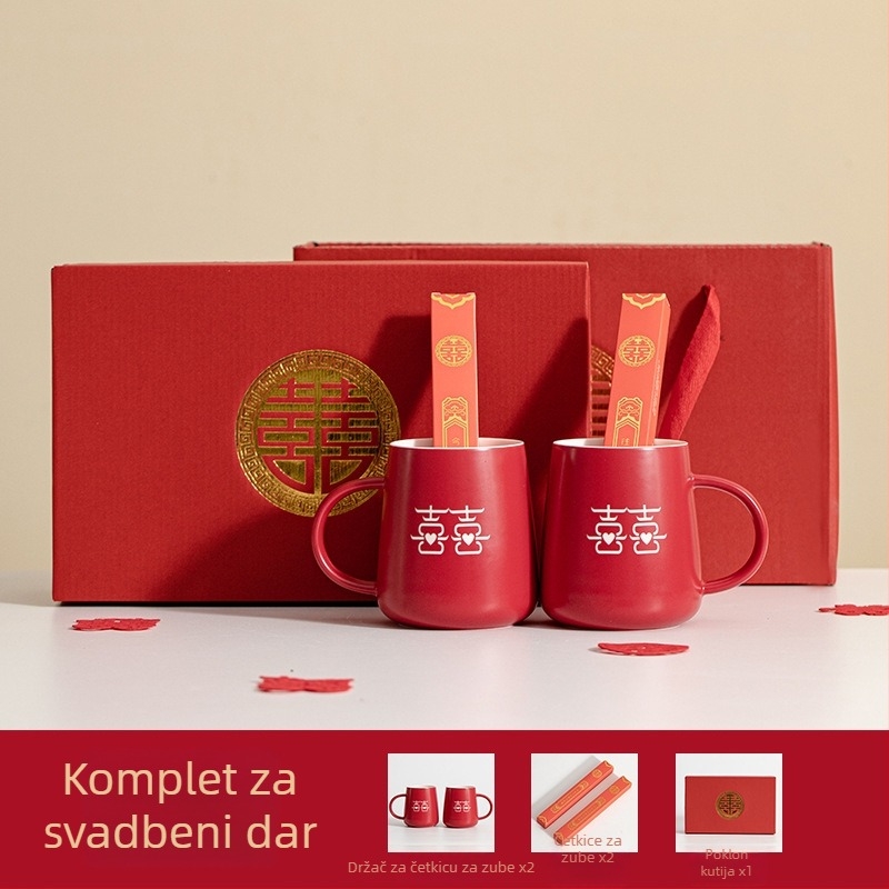 Porcelanski par čašica za ispiranje usta za vjenčanje – cilindrične, jednom sloju, otporne na visoke temperature