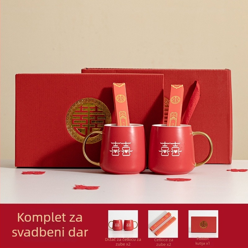 Porcelanski par čašica za ispiranje usta za vjenčanje – cilindrične, jednom sloju, otporne na visoke temperature