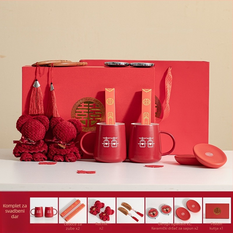 Porcelanski par čašica za ispiranje usta za vjenčanje – cilindrične, jednom sloju, otporne na visoke temperature