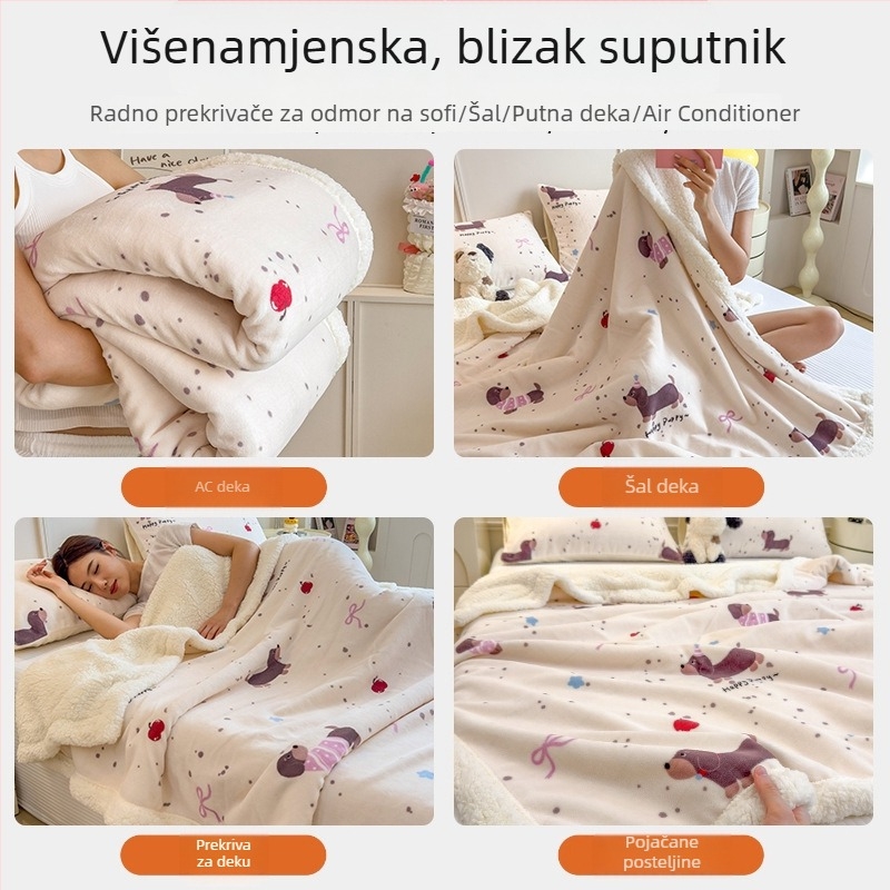 Ćebe od janjećeg pliša, crtani uzorak, poliester, 300–500 g