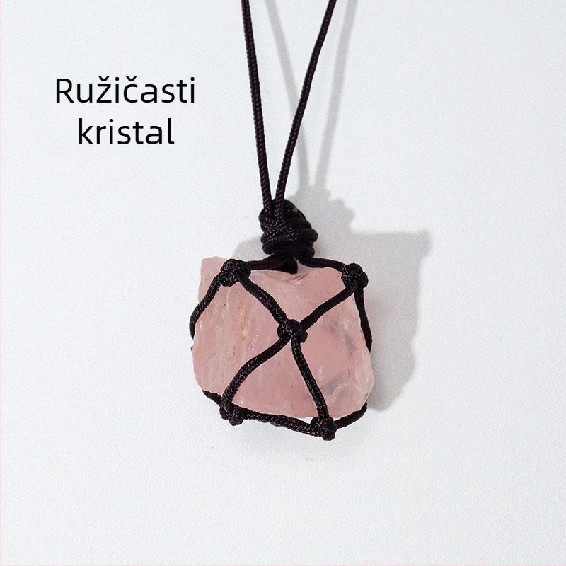 Ručni pleteni privjesak od prirodnog kristala, nepravilog oblika kamena