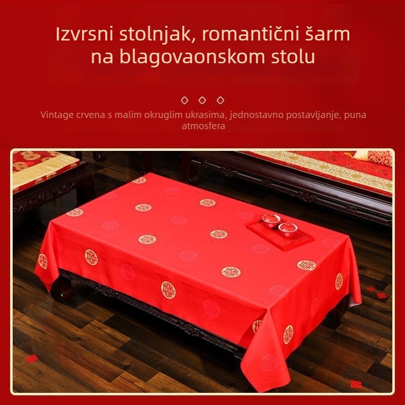 Crveni stolnjak za svadbene stolove – pravokutni stol za blagovanje i čaj, dekoracija za vjenčanje