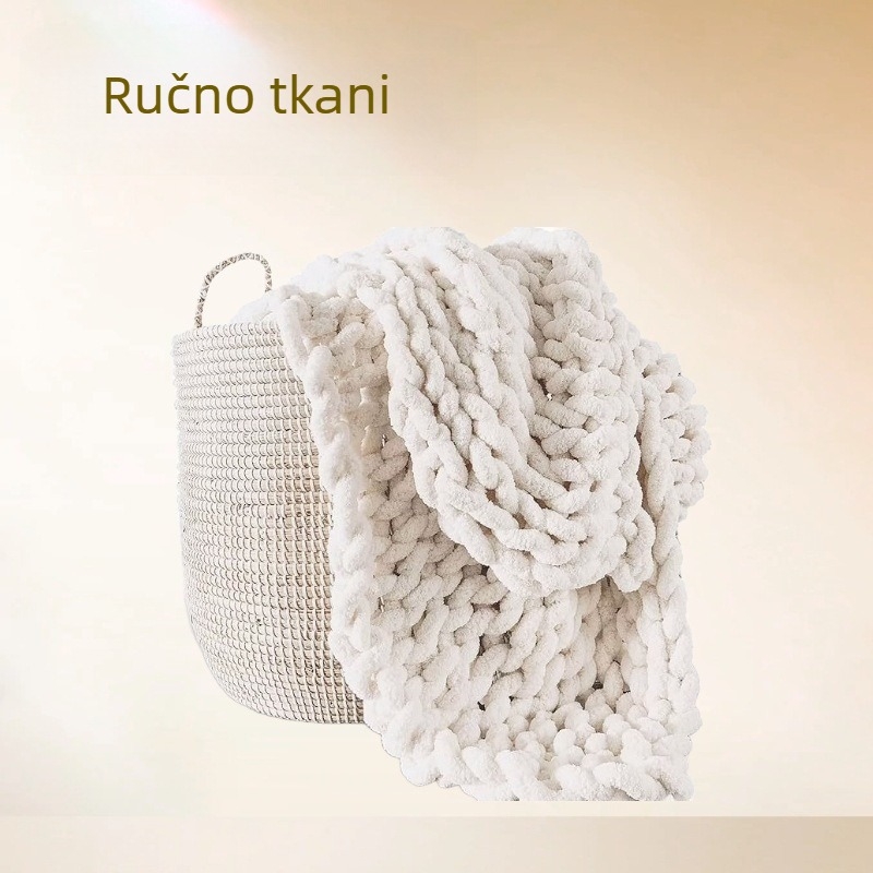 Ručni pleteni Chenille pokrivač, topao i mekan, debeli vlakna, kućni dekor, deka za klimatizaciju