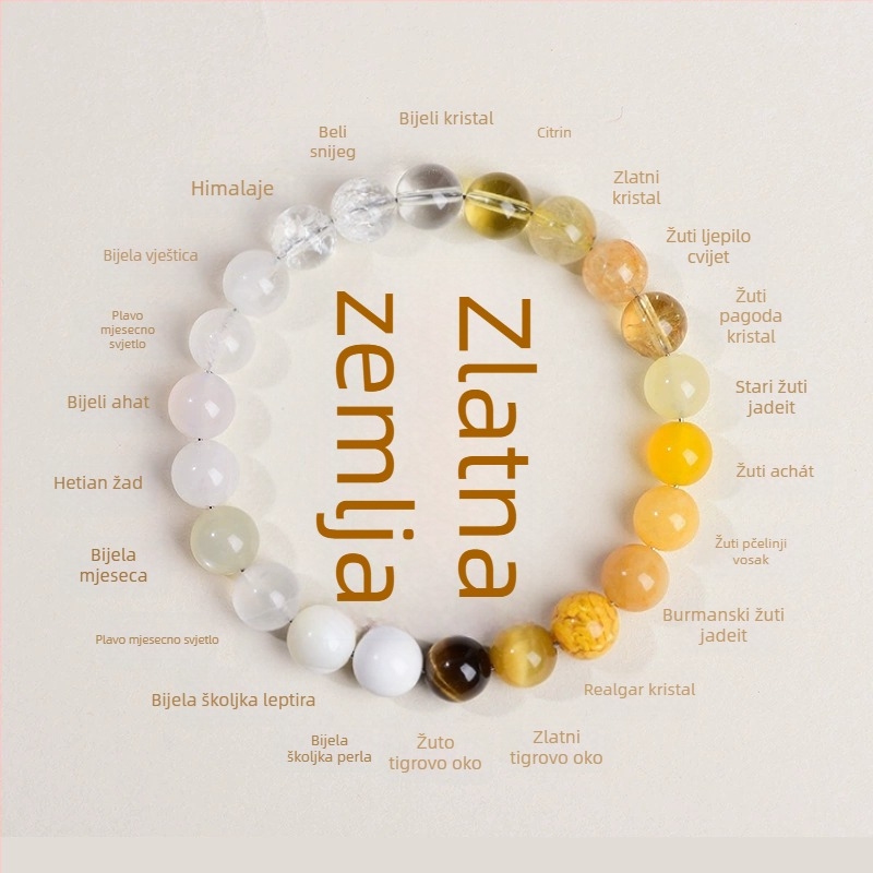 Kristalna narukvica pet elemenata, unisex, perle u obliku kapljice i voća, razne vrste kristala