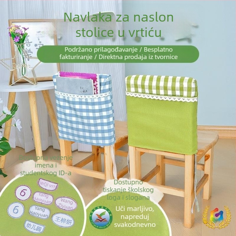 Jednostavan debeli karirani platneni materijal: navlaka za malu stolicu i stražnji naslon vrtić stolice uz džep za pohranu dječjih knjiga