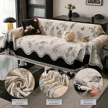 Presvlaka za sofa Chenille - trosjedna, dvostrana, cvjetni uzorak, svestrana