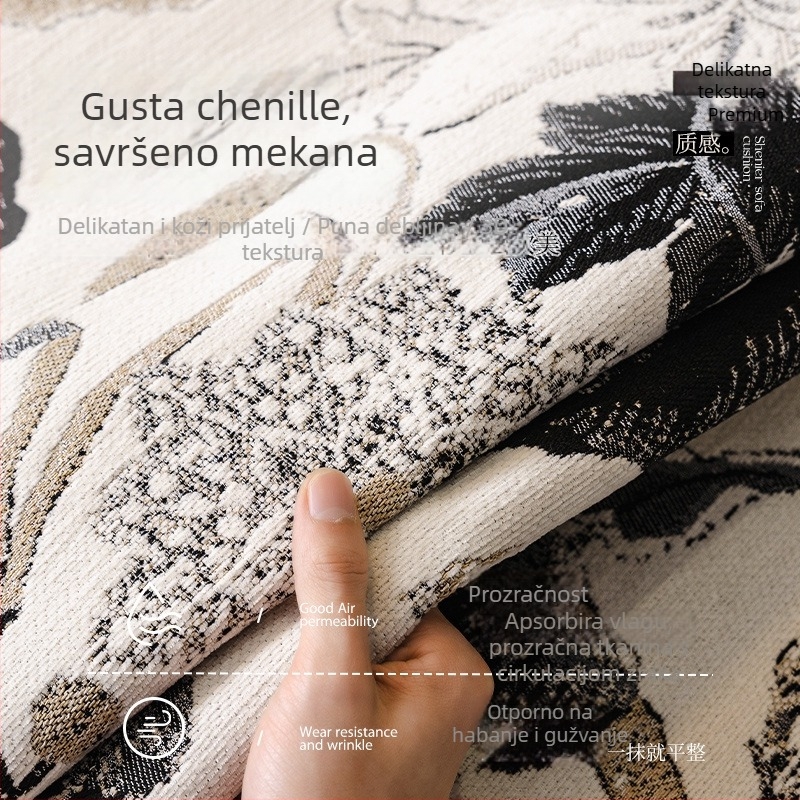 Jastuk za kauč, doilja-oblik, chenille materijal, cvjetni uzorak, kompatibilan s modularnim kaučem, jednostavan stil