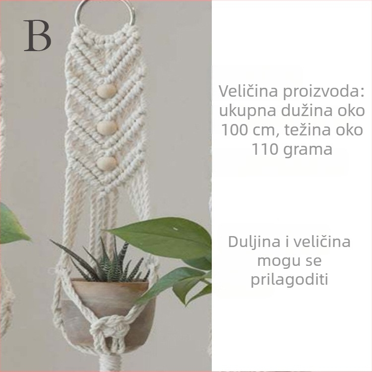 Boemski ručno pleteni viseći koš za zračne biljke, pamuk, pravokutni oblik, pejzažni uzorak