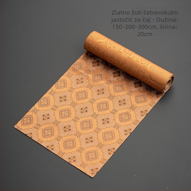 Dvostrani brokatni stolni runner za čaj – japanski stil Zen čajna ceremonija, tkanina od poliesterske smjese (40% poliester), uzorak inspiriran kineskim dizajnom