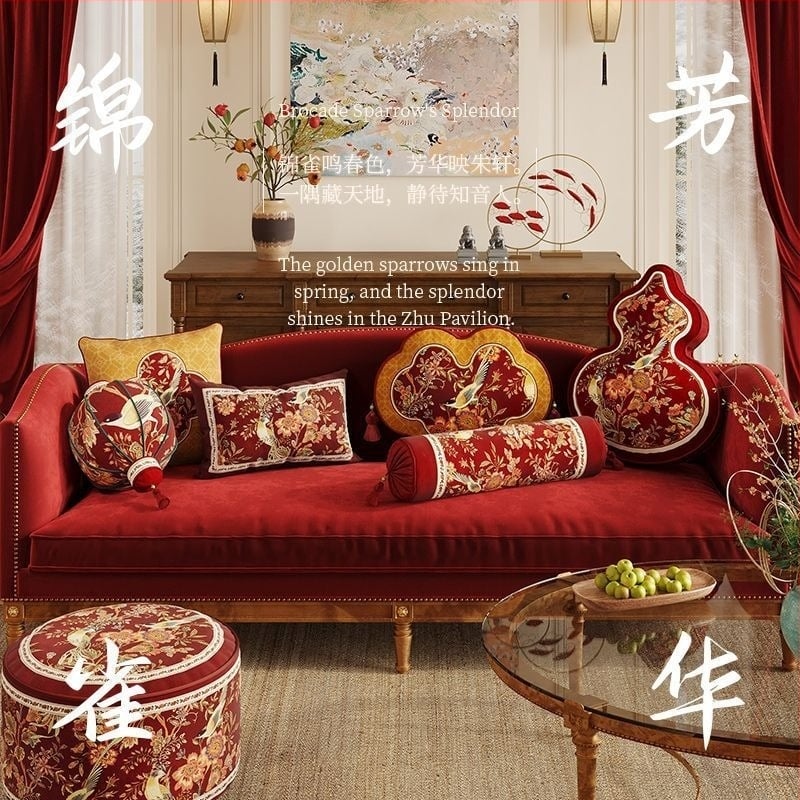 Duga jastučnica kineskog stila s oblikom Ru Yi za kauč, navlaka i punilo od chenilla, digitalni tisak, svečani uzorak, prilagodljivo
