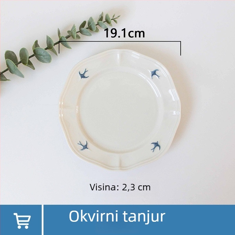 Porcelanski tanjur s reljefom lastavice – nepravilnog oblika, moderan minimalistički stil, pogodan za mikrovalnu pećnicu