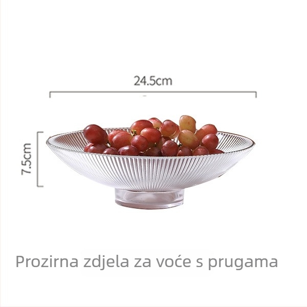 Staklena ploča za voće, okrugla, prugasti uzorak, moderni minimalistički stil, površinska obrada: elektroplatiranje