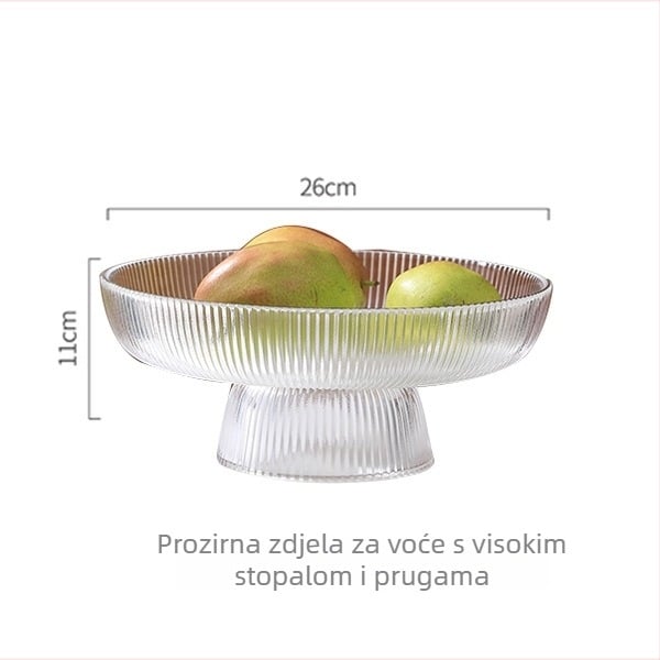 Staklena ploča za voće, okrugla, prugasti uzorak, moderni minimalistički stil, površinska obrada: elektroplatiranje