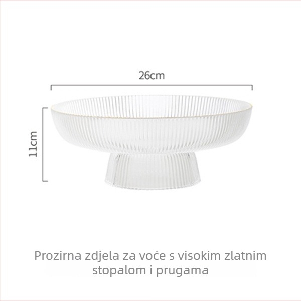 Staklena ploča za voće, okrugla, prugasti uzorak, moderni minimalistički stil, površinska obrada: elektroplatiranje