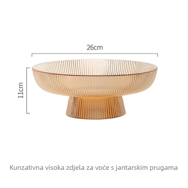 Staklena ploča za voće, okrugla, prugasti uzorak, moderni minimalistički stil, površinska obrada: elektroplatiranje