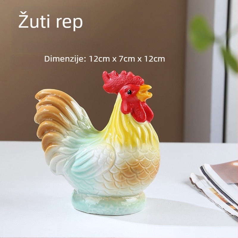 Keramički pijetao – Feng Shui figura od porculana, Dvanaest znamenja Zodijaka, pastoralni stil, ukras za dnevnu sobu ili hodnik