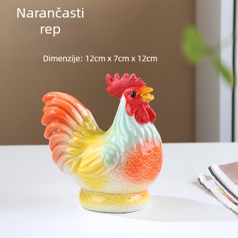 Keramički pijetao – Feng Shui figura od porculana, Dvanaest znamenja Zodijaka, pastoralni stil, ukras za dnevnu sobu ili hodnik