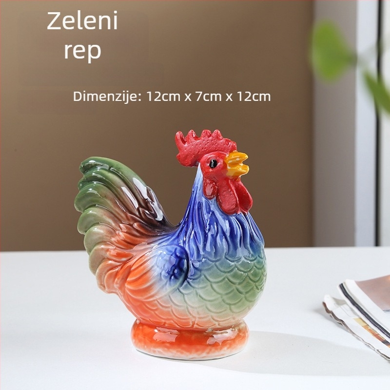 Keramički pijetao – Feng Shui figura od porculana, Dvanaest znamenja Zodijaka, pastoralni stil, ukras za dnevnu sobu ili hodnik