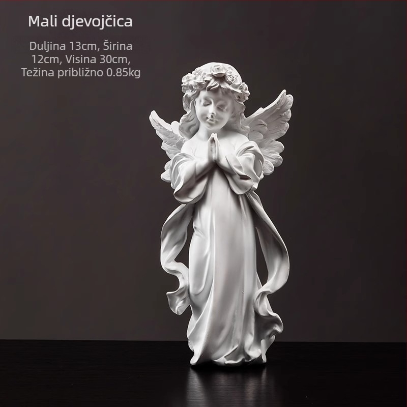 Anđeoska skulptura od smole, ručno oslikana, kućna dekoracija za dnevni boravak i policu za knjige, pogodna za poklon