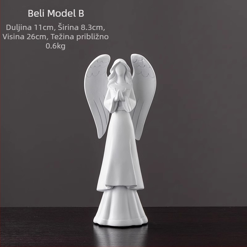 Anđeoska skulptura od smole, ručno oslikana, kućna dekoracija za dnevni boravak i policu za knjige, pogodna za poklon