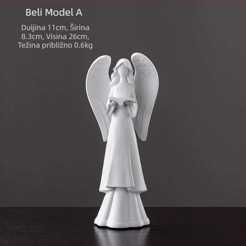 Anđeoska skulptura od smole, ručno oslikana, kućna dekoracija za dnevni boravak i policu za knjige, pogodna za poklon