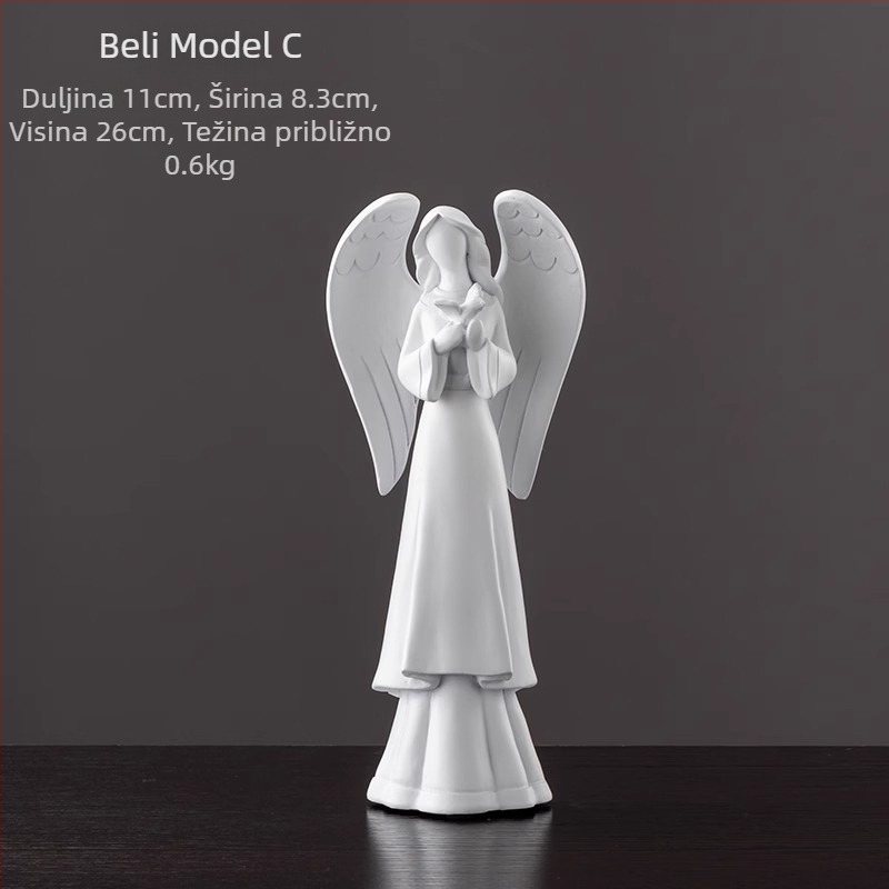 Anđeoska skulptura od smole, ručno oslikana, kućna dekoracija za dnevni boravak i policu za knjige, pogodna za poklon