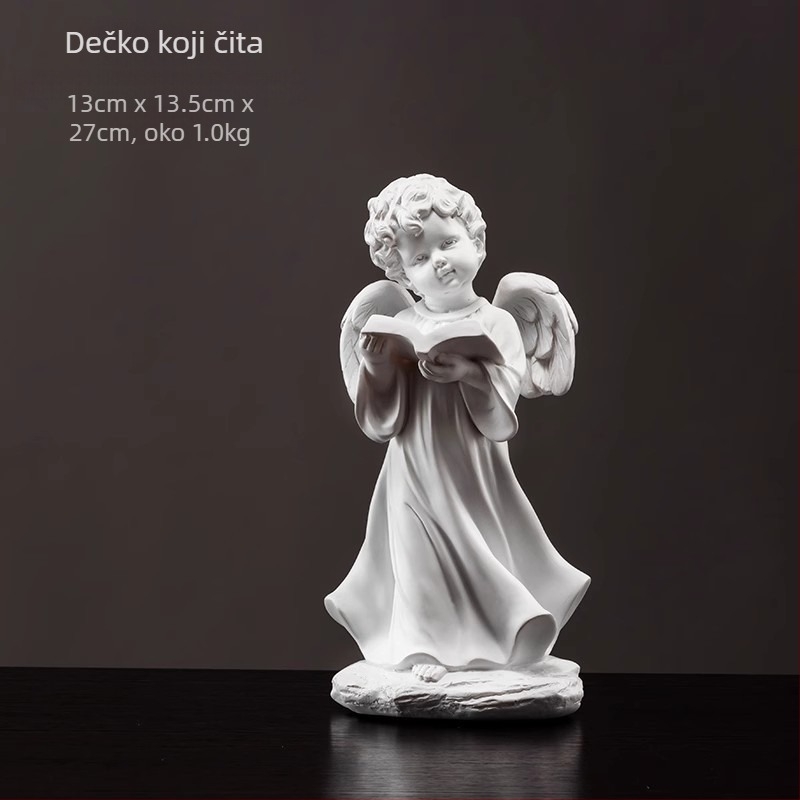 Anđeoska skulptura od smole, ručno oslikana, kućna dekoracija za dnevni boravak i policu za knjige, pogodna za poklon