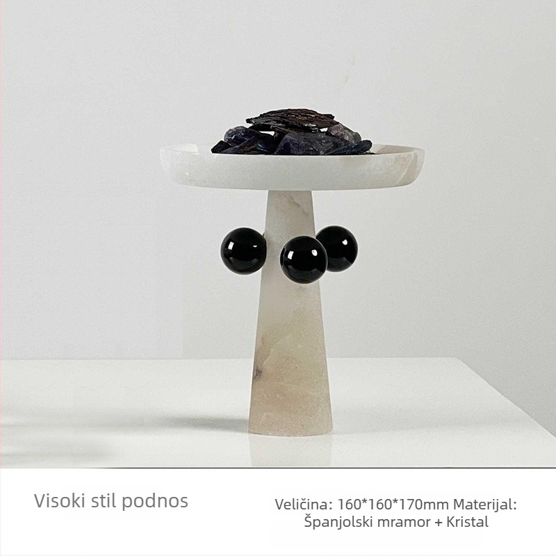 Mramorna ukrasna tacа, ručna izrada, stil laganog luksuza, za moderno skladištenje i prikaz voća