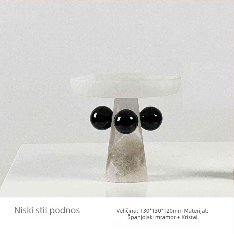 Mramorna ukrasna tacа, ručna izrada, stil laganog luksuza, za moderno skladištenje i prikaz voća