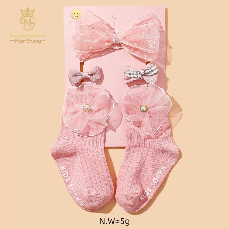 5-dijelni set dječjih ukosnica za kosu s mašnicom, ručno izrađen, za djecu 0–3 godine, čarape od 100% pamuka