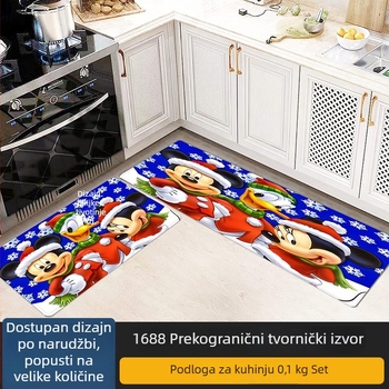 Dvodjelni set kuhinjskih prostirki za kućanstvo, moderni minimalistički dizajn, protuklizni sloj, s crtanim motivom