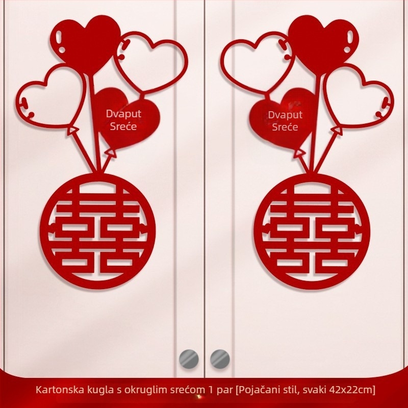 Set naljepnica za svadbenu dekoraciju za ormar, prozore i vrata spavaće sobe – izrez prozora s riječju Sreća