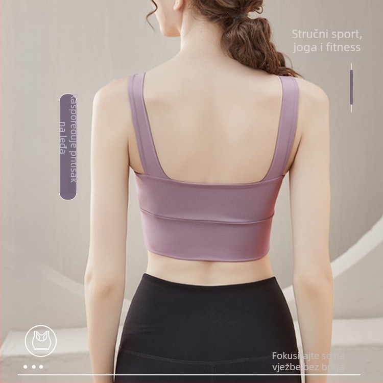 Grudnjak za jogu s umetkom za dojke, fiksne dvostruke naramenice, puni košarica s tankim oblikovanim košaricama, najlon materijal, prozračna potpora leđa