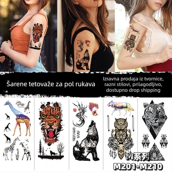 3D tetovaža naljepnica za pola ruke s motivima tigra, vuka i jelena; vodeni prijenos ispisa; prilagodljivo; s logotipom; polumanualna proizvodnja