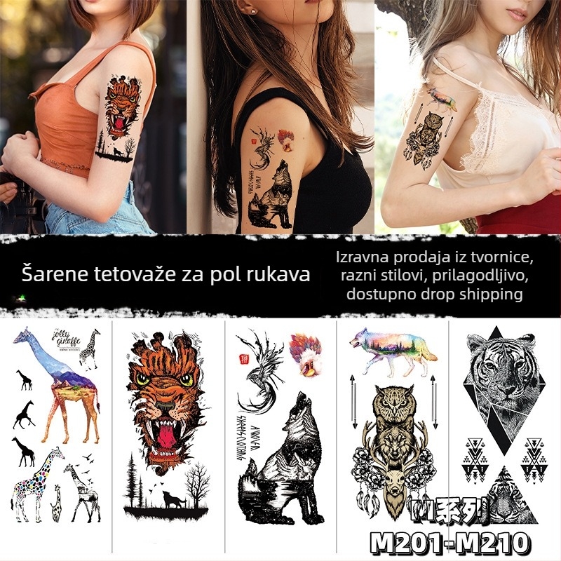3D tetovaža naljepnica za pola ruke s motivima tigra, vuka i jelena; vodeni prijenos ispisa; prilagodljivo; s logotipom; polumanualna proizvodnja