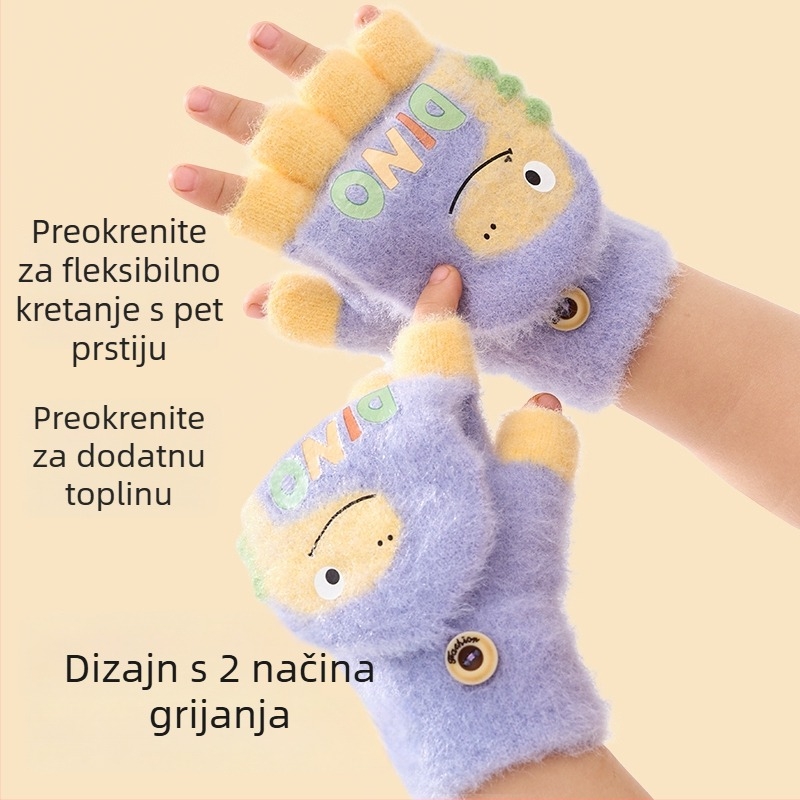 Dječje rukavice za pisanje s pola prsta, pletene, s flis unutrašnjom, unisex, za jesen-zimu