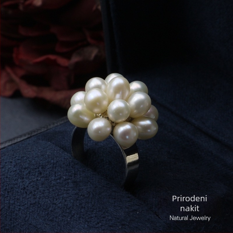 Naušnice od prirodnih slatkovodnih bisera, ručno pletene kuglice u obliku cvijeta, popcorn stil nakita