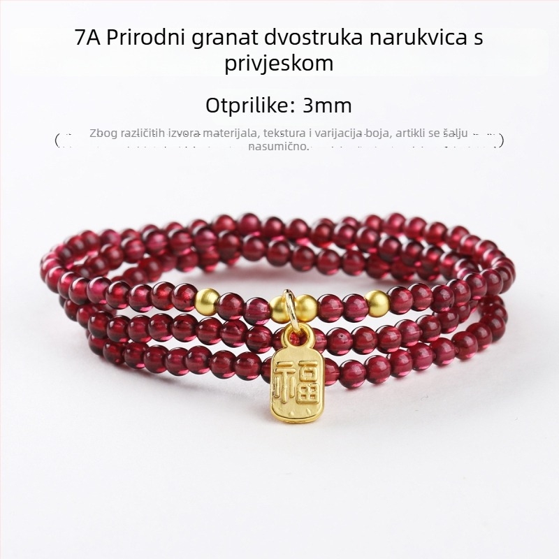 Granatna narukvica za žene (tri kruga, ultra-tanka, geometrijski dizajn)