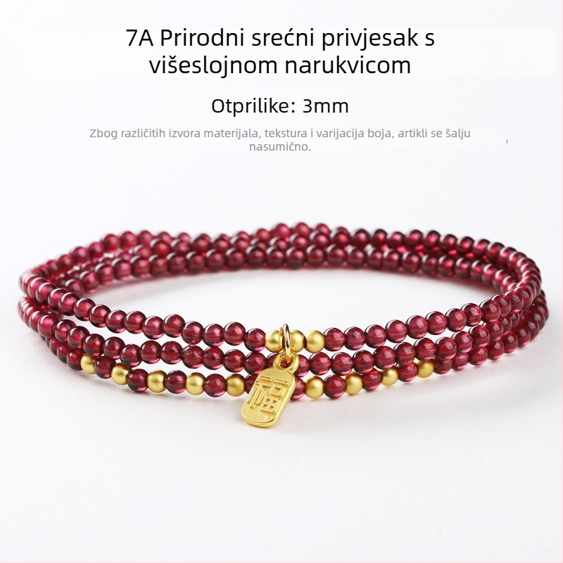 Granatna narukvica za žene (tri kruga, ultra-tanka, geometrijski dizajn)