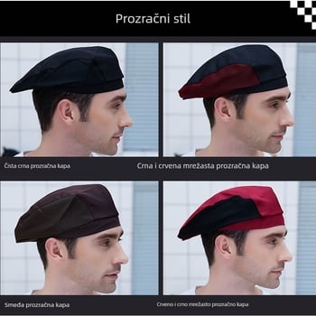 Ljetna beret kapica kuhara s prozračnom mrežom, poliester, tiskano logo, catering radna kapa