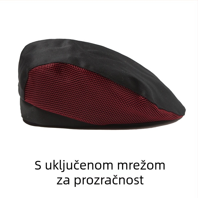 Ljetna beret kapica kuhara s prozračnom mrežom, poliester, tiskano logo, catering radna kapa