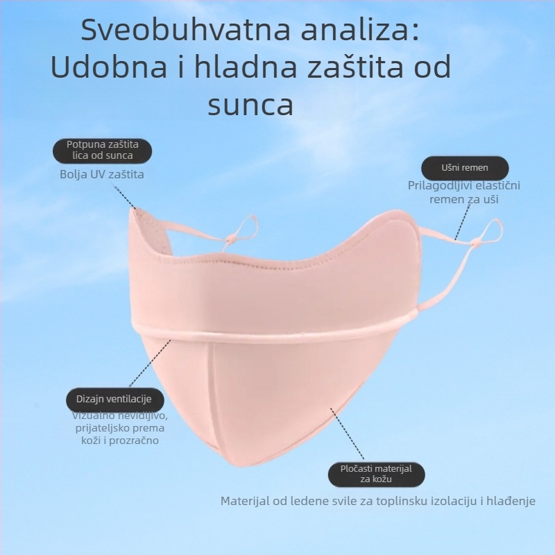 Unisex ljetna maska za UV zaštitu UPF50+, prozračna, 3D oblik, od Ice Silk materijala