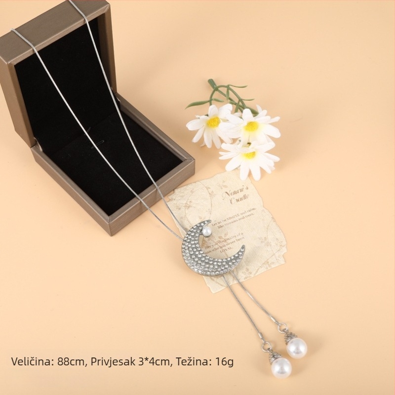 Korejskog stila duga ogrlica za pulover s cvjetnim motivom, lanac od legure s kuglicama, karirani uzorak