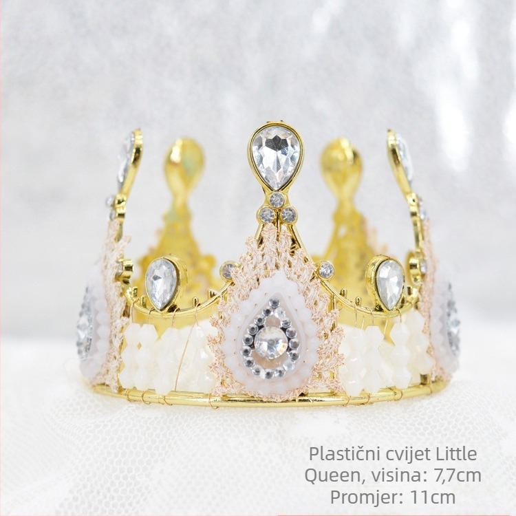 Europska kraljevska kruna za ukrašavanje torte – plastična/živična kruna s Rhinestone kristalima, elektroplatirana, unisex dodatak za vjenčanje, rođendan, festival