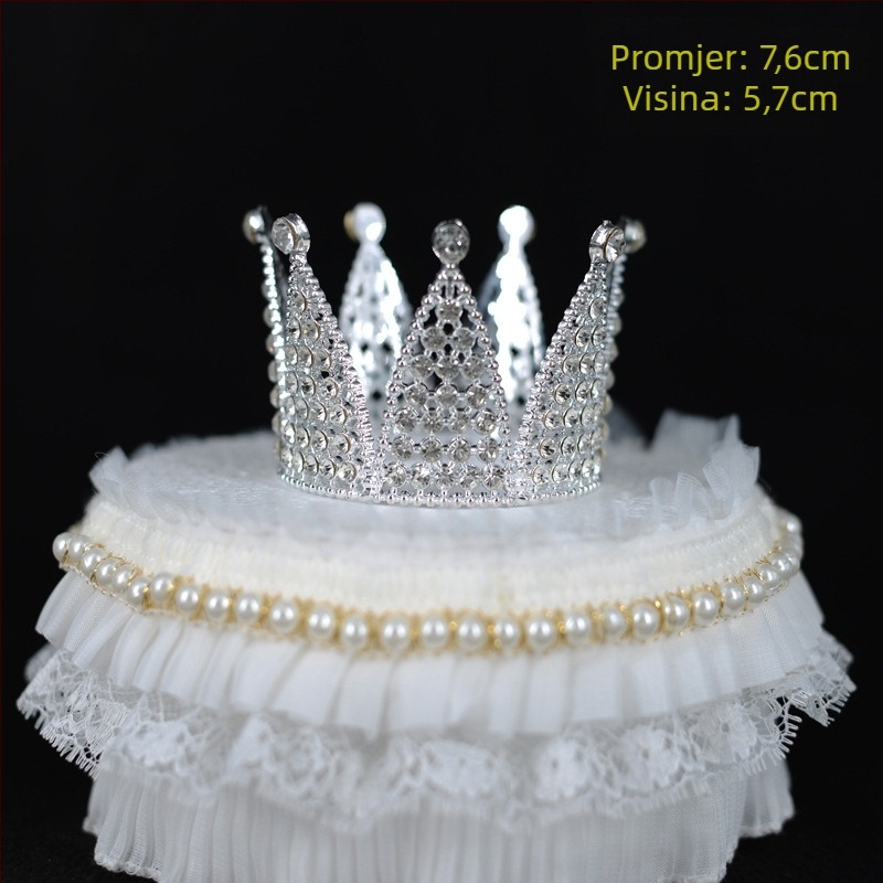 Europska kraljevska kruna za ukrašavanje torte – plastična/živična kruna s Rhinestone kristalima, elektroplatirana, unisex dodatak za vjenčanje, rođendan, festival