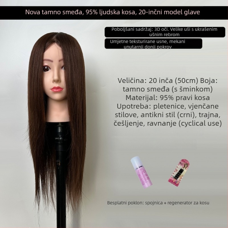 XY-004 Model glave za wig za praksu friziranja, kosa od mješovitih vlakana, duga ravna kosa s šiškama (ravnom ili kosom), srednje-duga duljina